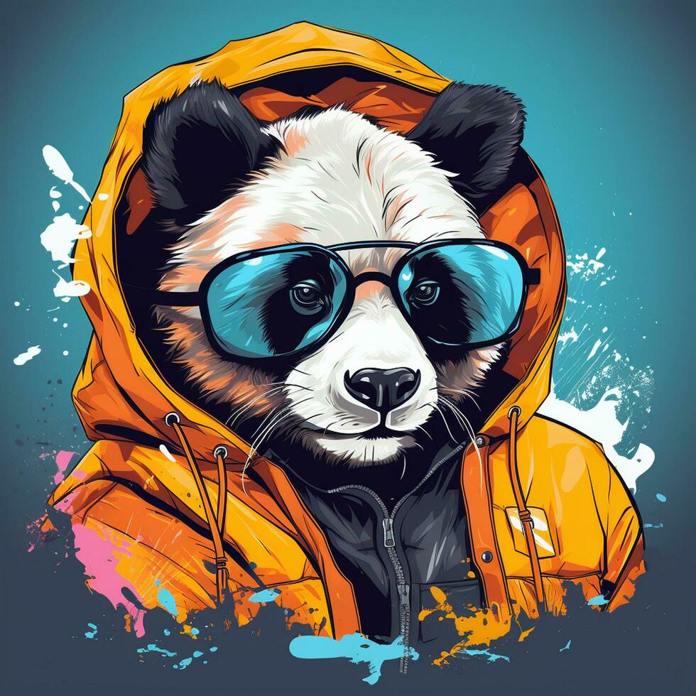 Panda bear in a jacket and glasses. Vector illustration. Ai Generated photo