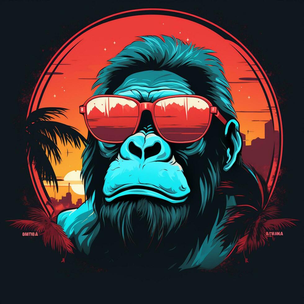 Vector illustration of a gorilla in a suit, sunglasses and tie. Ai Generated photo