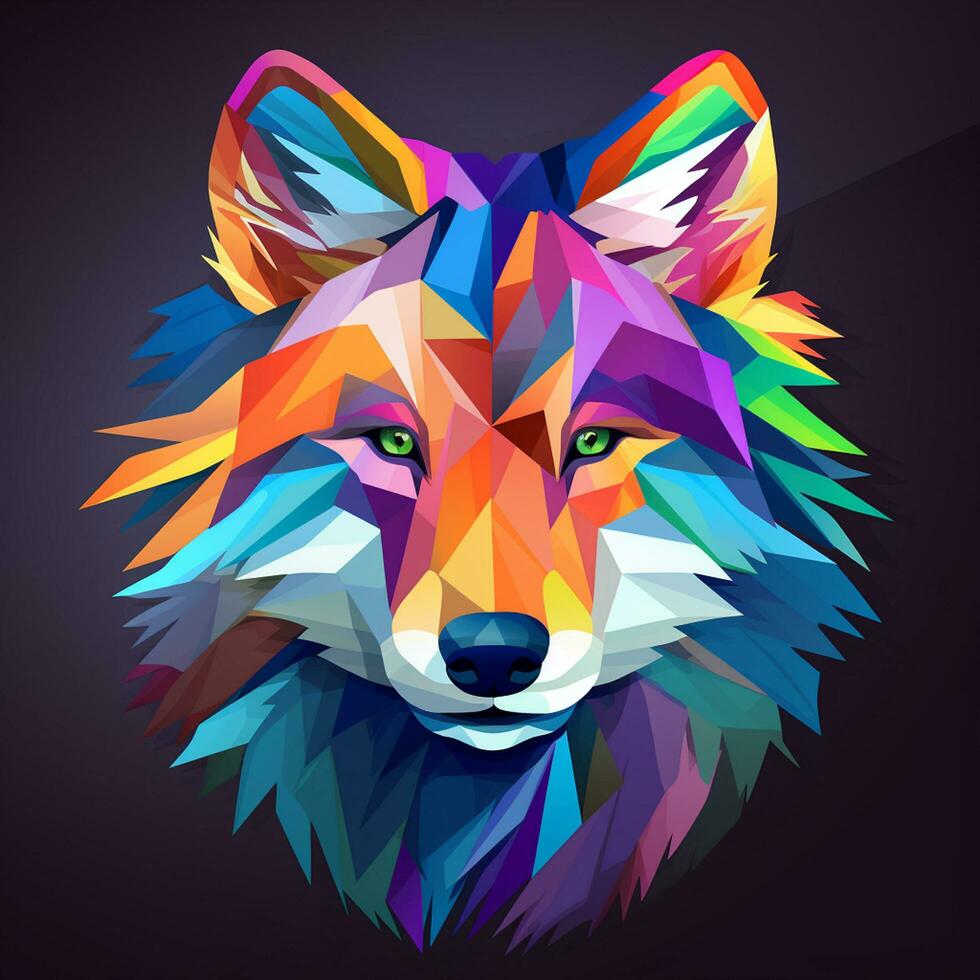 Colorful wolf head with multicolored splashes on dark background Ai Generated photo