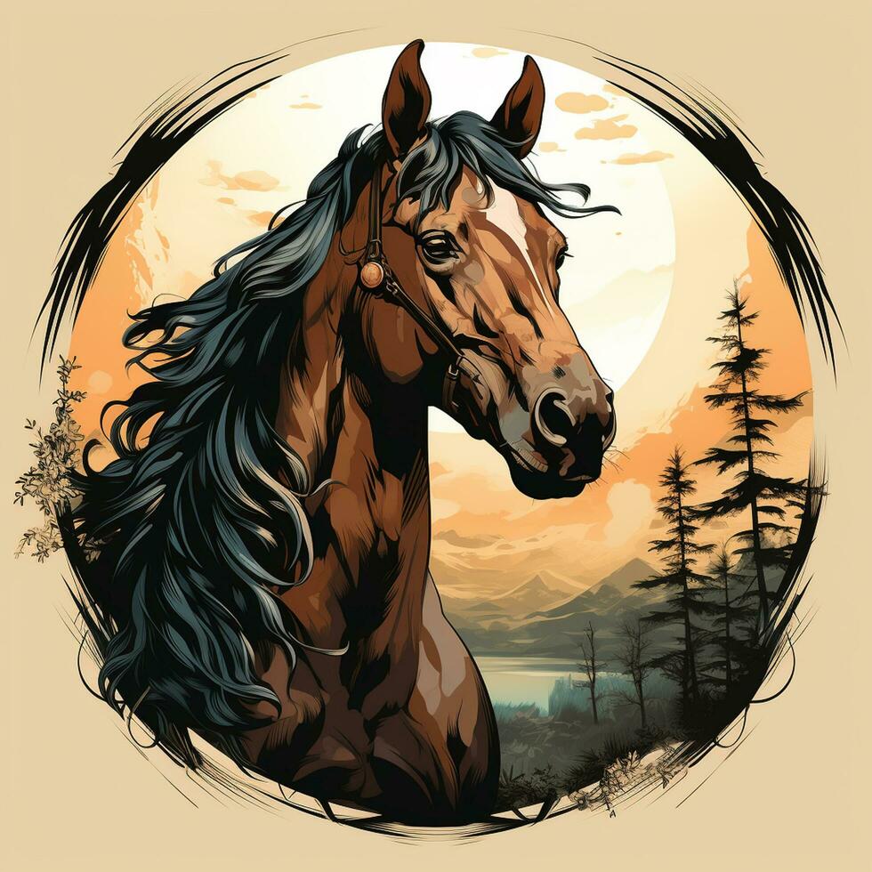 Horse portrait in watercolor style. Vector illustration of a horse. Ai Generated photo