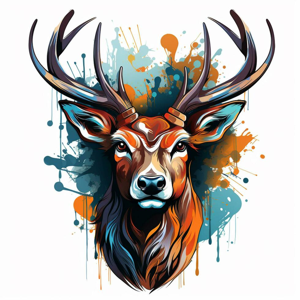 Deer head with antlers in the forest with sun. Vector illustration. t shirt design Ai Generated photo