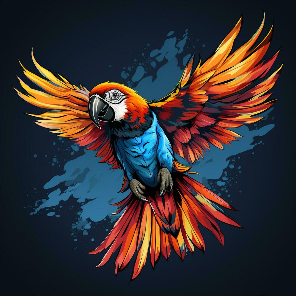 Parrot with flowers. Vector illustration for tattoo or t shirt design Ai Generated photo