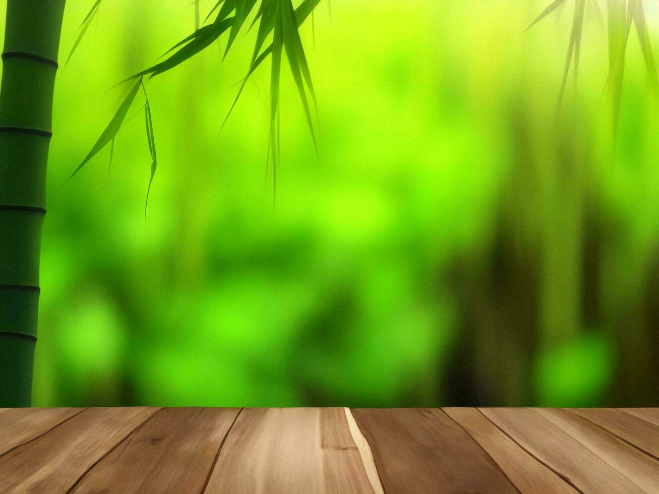Wooden table on bamboo plant background ai generated photo