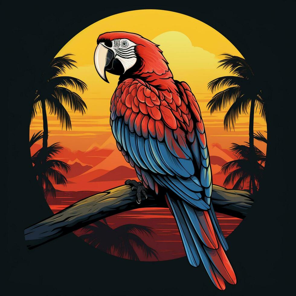 Parrot with flowers. Vector illustration for tattoo or t shirt design Ai Generated photo