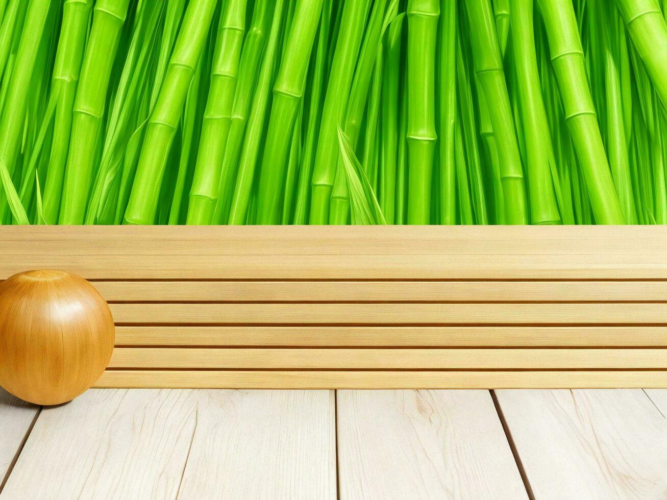 Wooden table on bamboo plant background ai generated photo