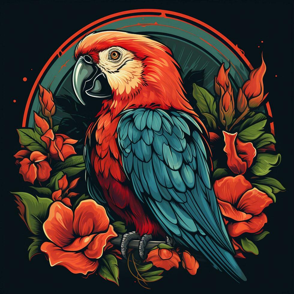 loro con flores vector ilustración para tatuaje o t camisa diseño ai generado foto