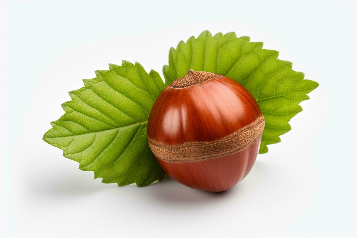 Hazelnuts with leaves isolated on white background, clipping path included Ai Generated photo