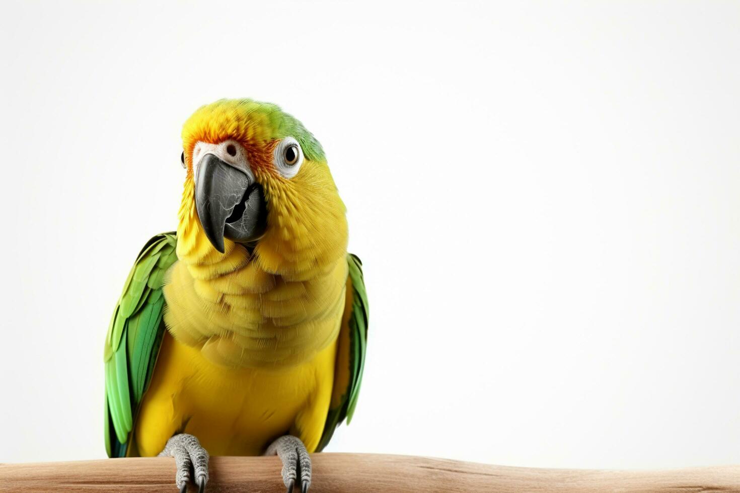 beautiful yellow and green parrot isolated on white background with copy space Ai Generated photo