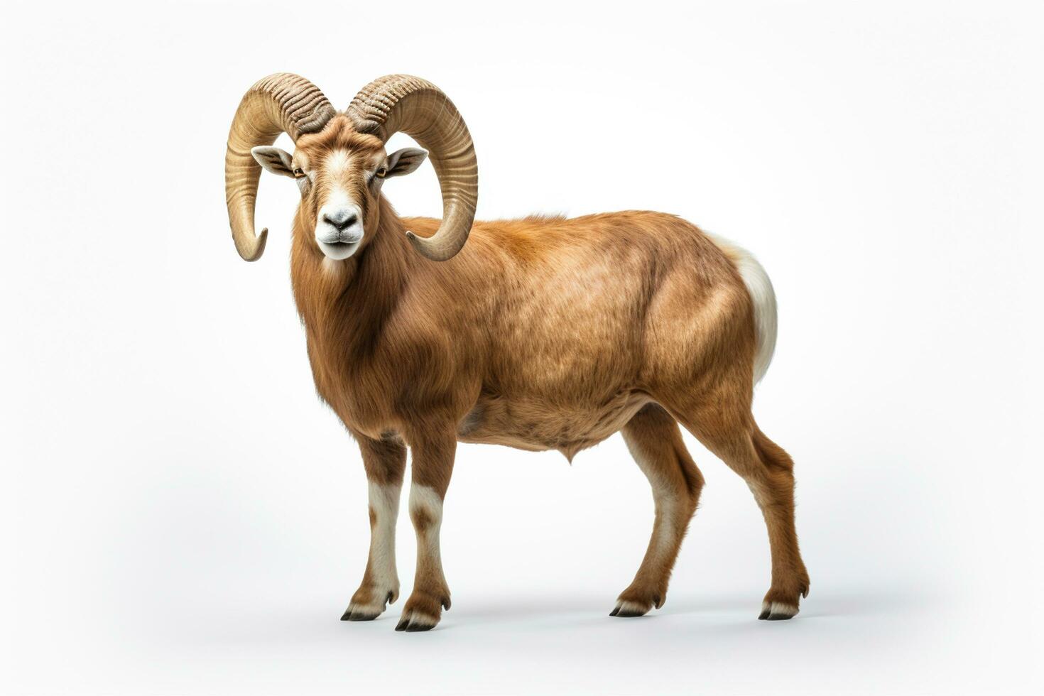 Mouflon isolated on a white background. 3d rendering. Ai Generated photo