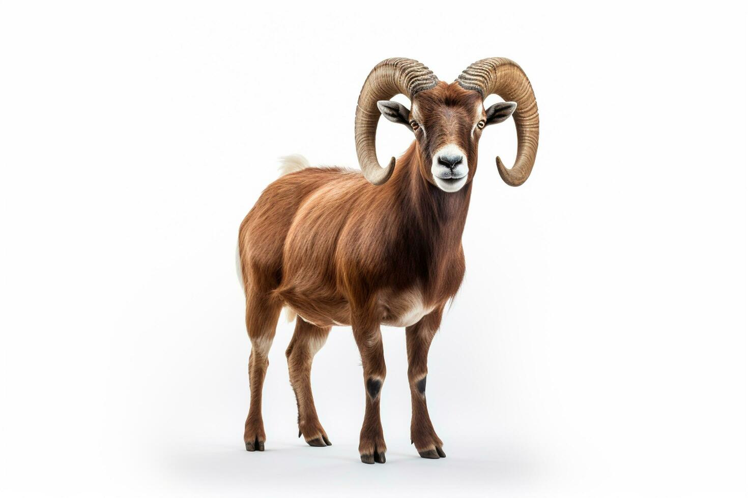 Mouflon isolated on a white background. 3d rendering. Ai Generated photo