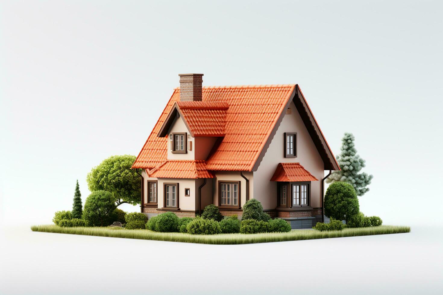 House with a roof made of red tiles. 3D rendering. Ai Generated photo