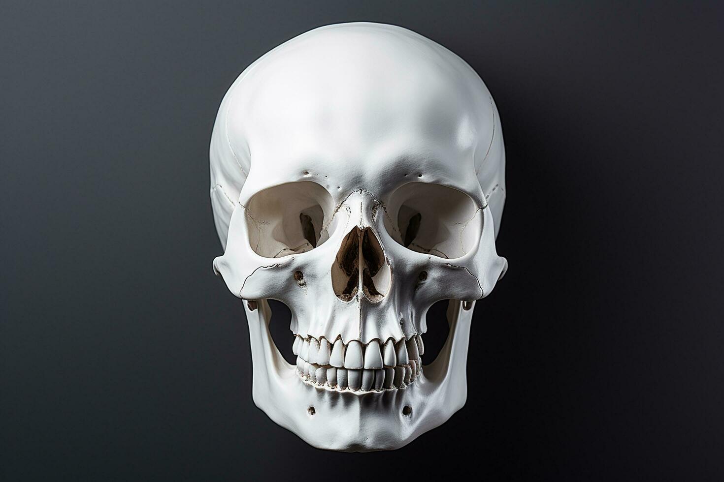 Human skull on dark background. Halloween concept. 3D Rendering Ai Generated photo