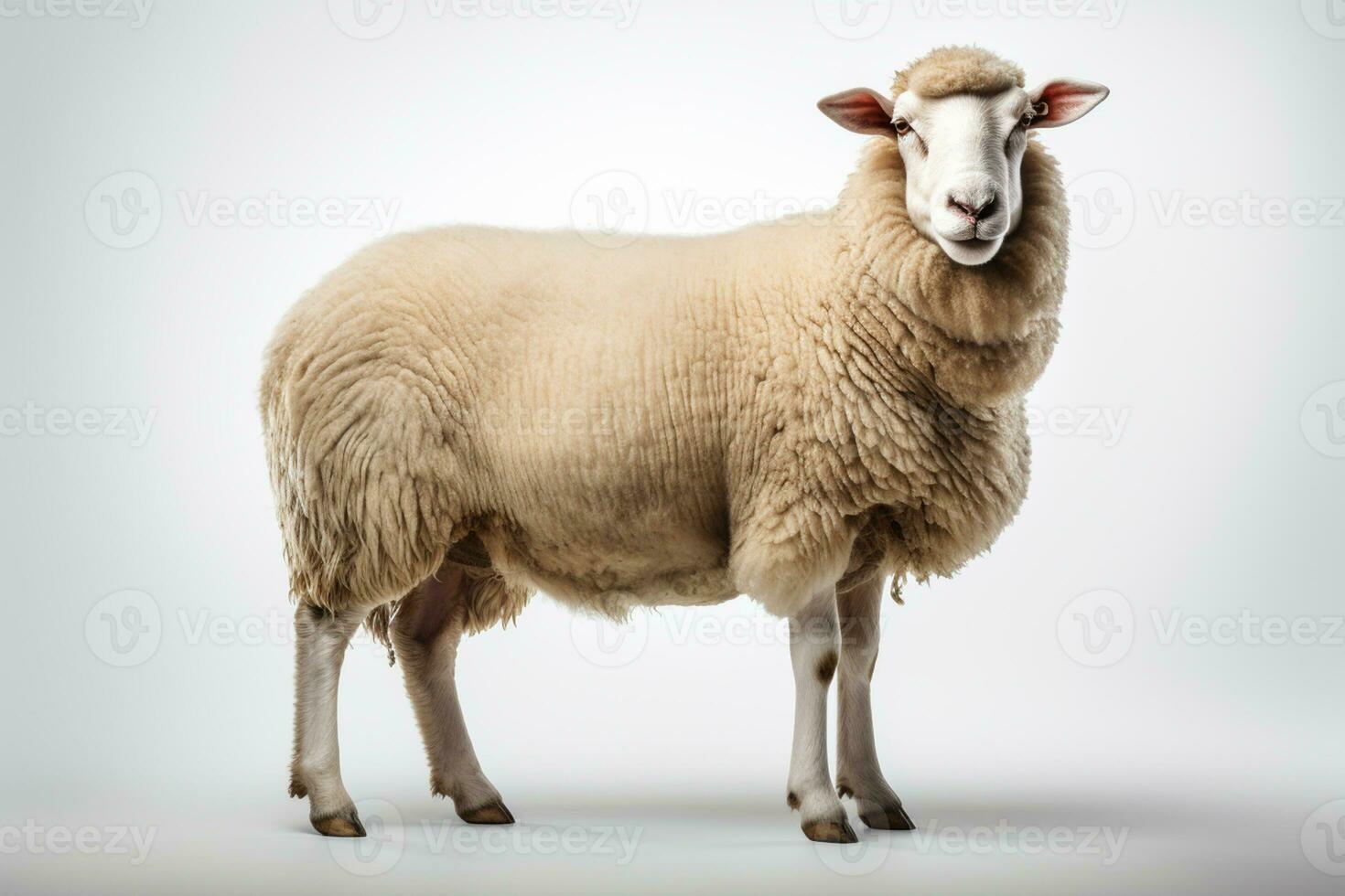 Sheep isolated on white background, close-up, studio shot Ai Generated photo