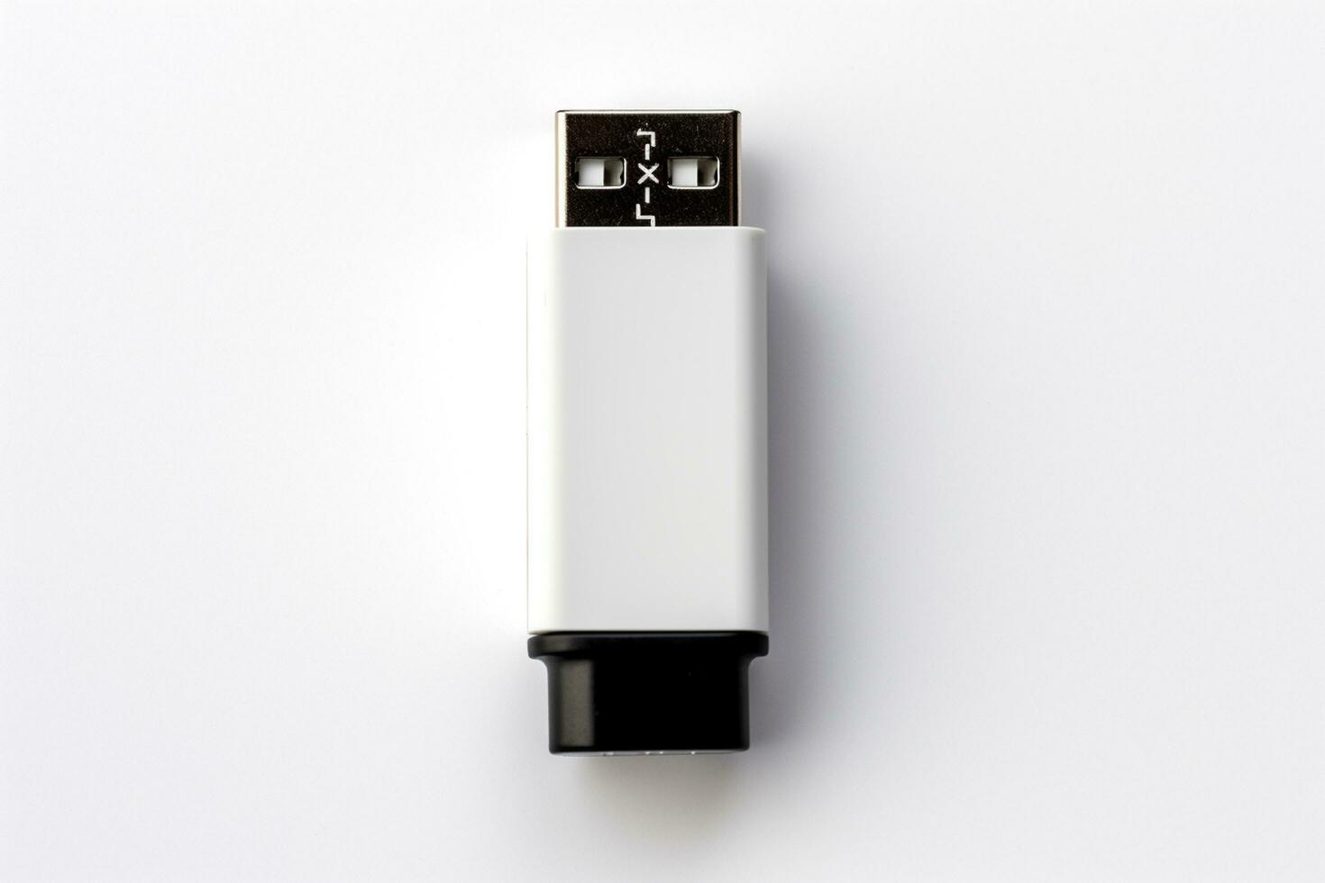 Usb flash drive isolated on white background. Top view. Flat lay. Ai Generated photo