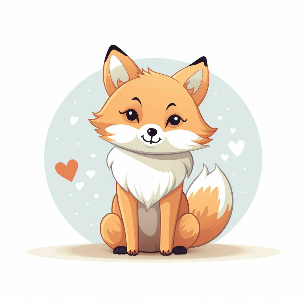 Vector illustration of a cute fox on a background of flowers and hearts. Ai Generated photo