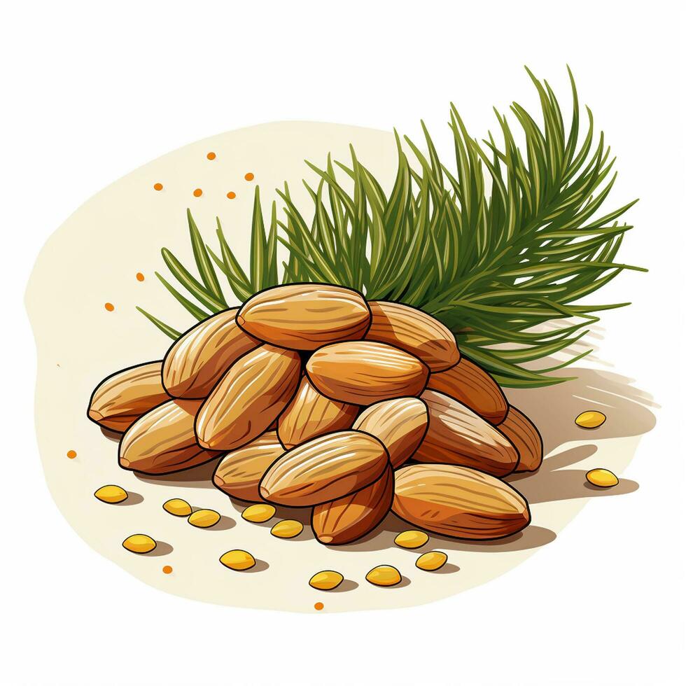 Illustration of pistachio nuts with leaves on a white background Ai Generated photo