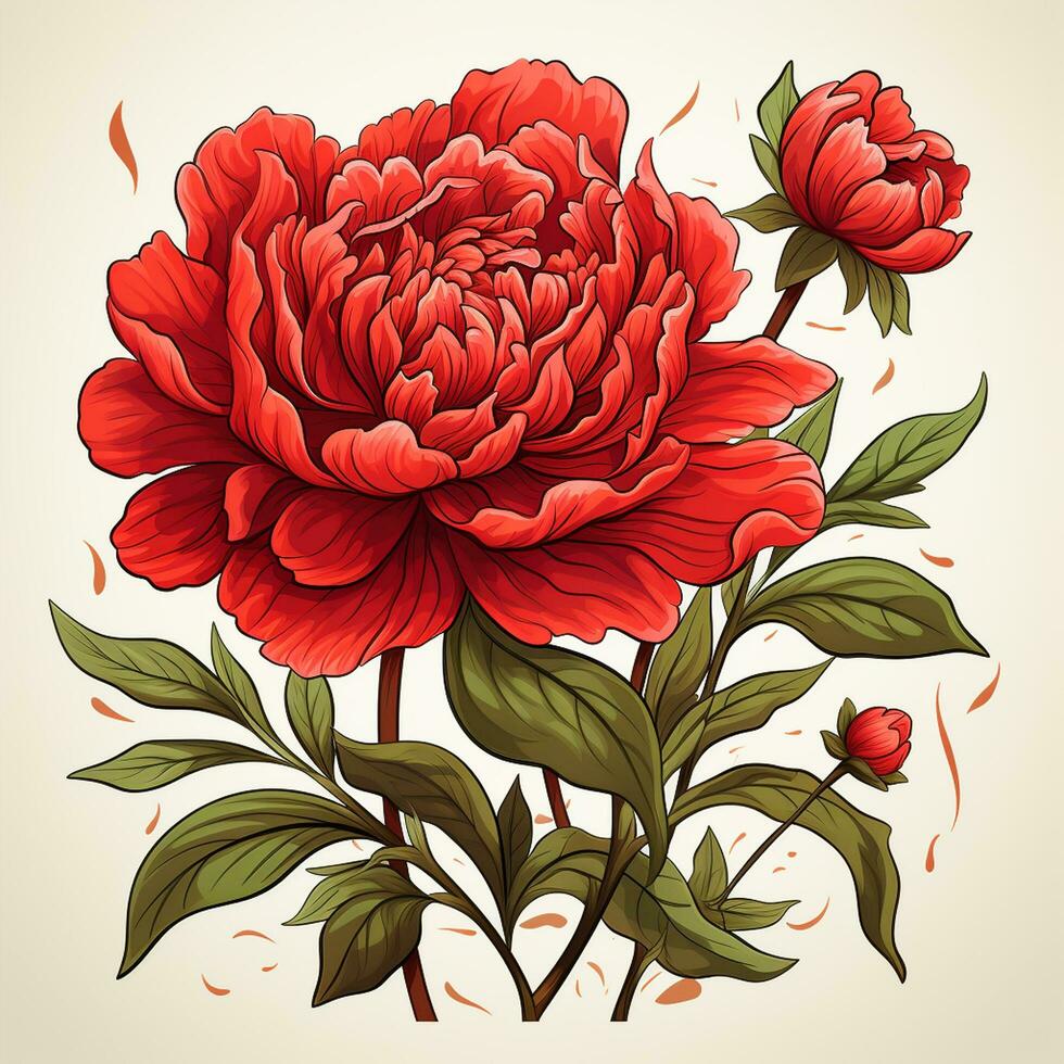 Beautiful red peony flower on white background. Vector illustration. Ai Generated photo