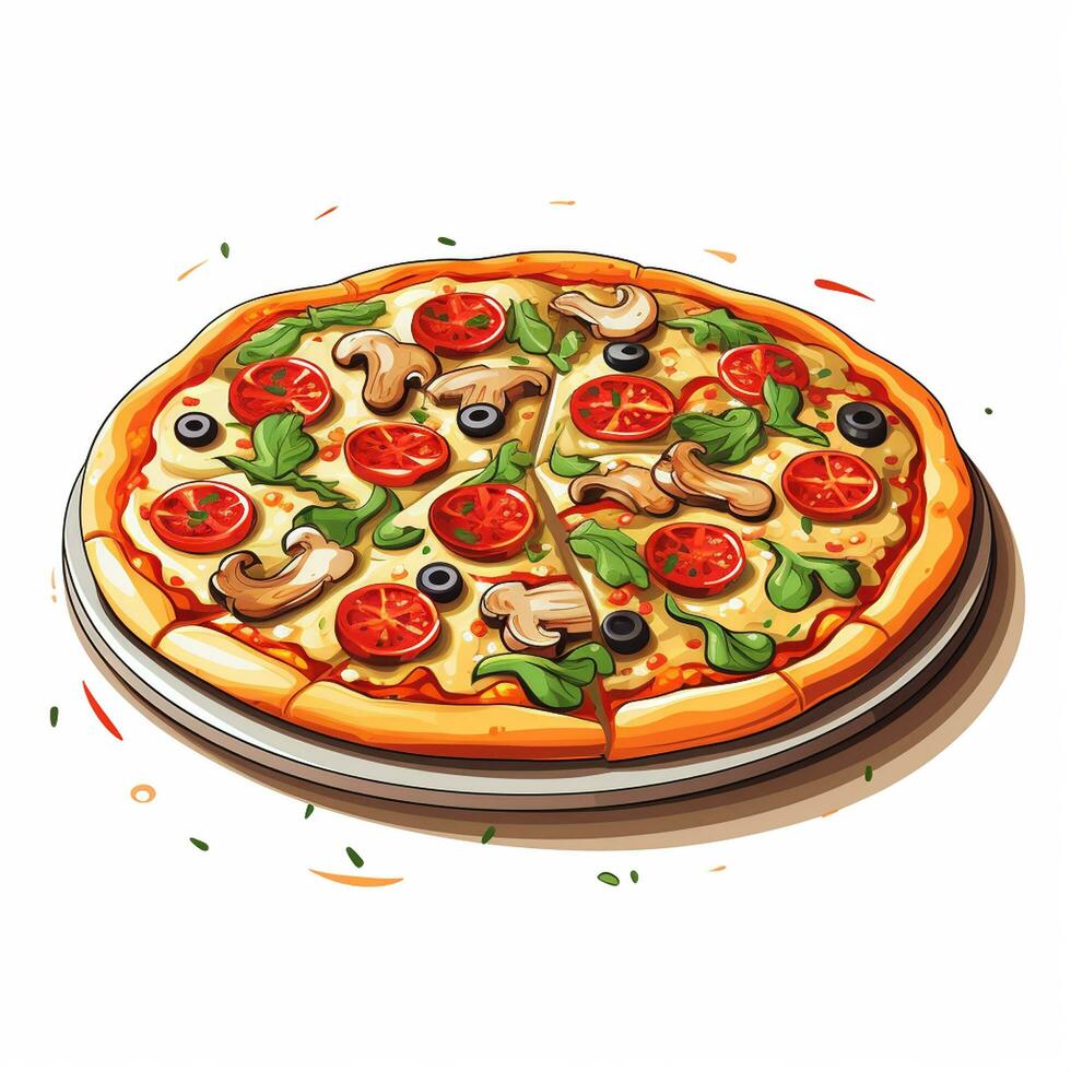 Illustration of a pizza with tomato and parsley on a white background Ai Generated photo