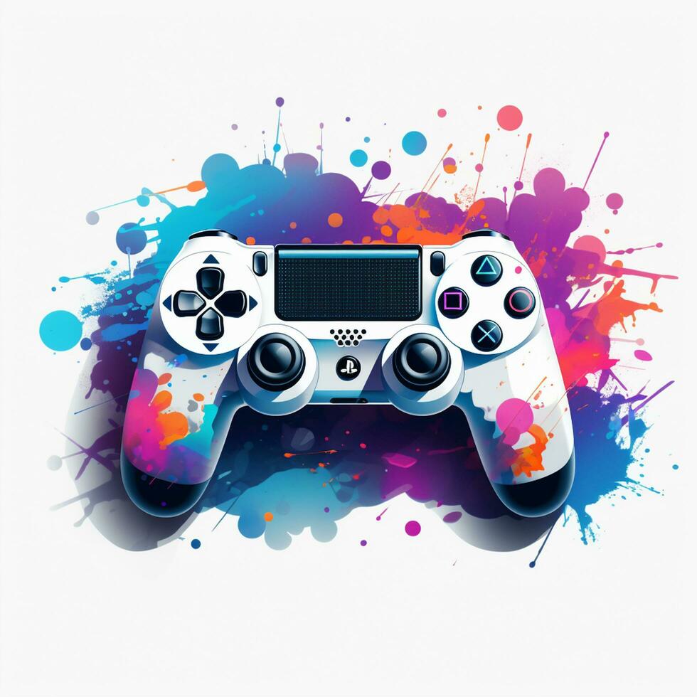 Gamepad with colorful watercolor splashes on white background. Vector illustration. Ai Generated photo