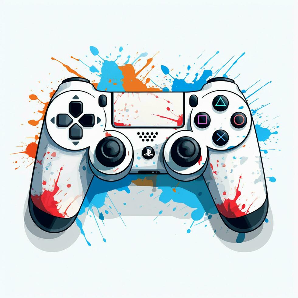 Gamepad with colorful watercolor splashes on white background. Vector illustration. Ai Generated photo