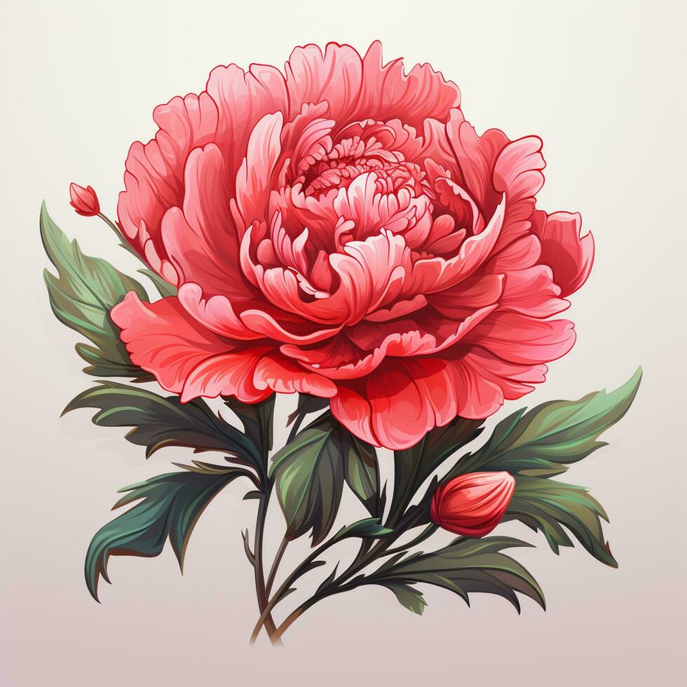 Beautiful red peony flower on white background. Vector illustration. Ai Generated photo