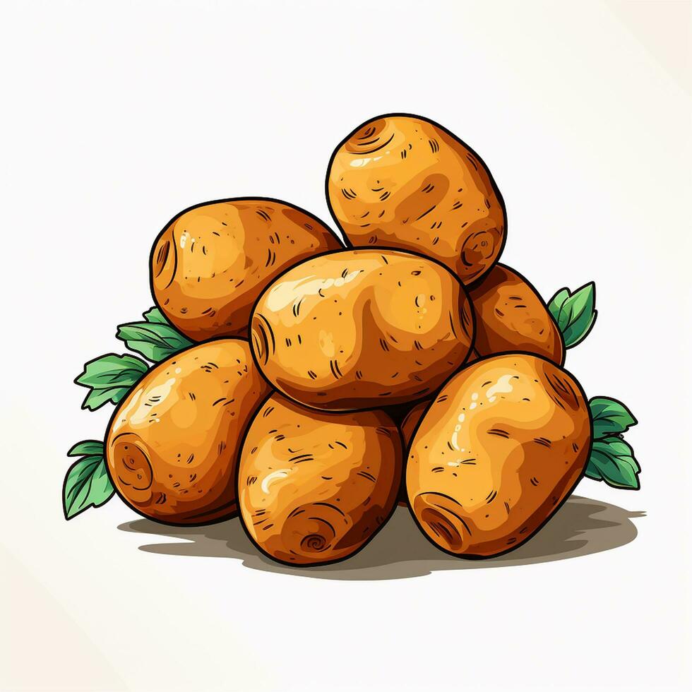 Potatoes with green leaves isolated on white background. Vector illustration. Ai Generated photo