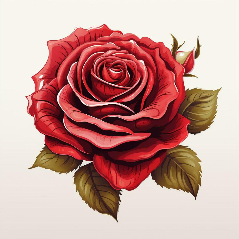 Beautiful red rose with leaves isolated on white background. Vector illustration. Ai Generated photo
