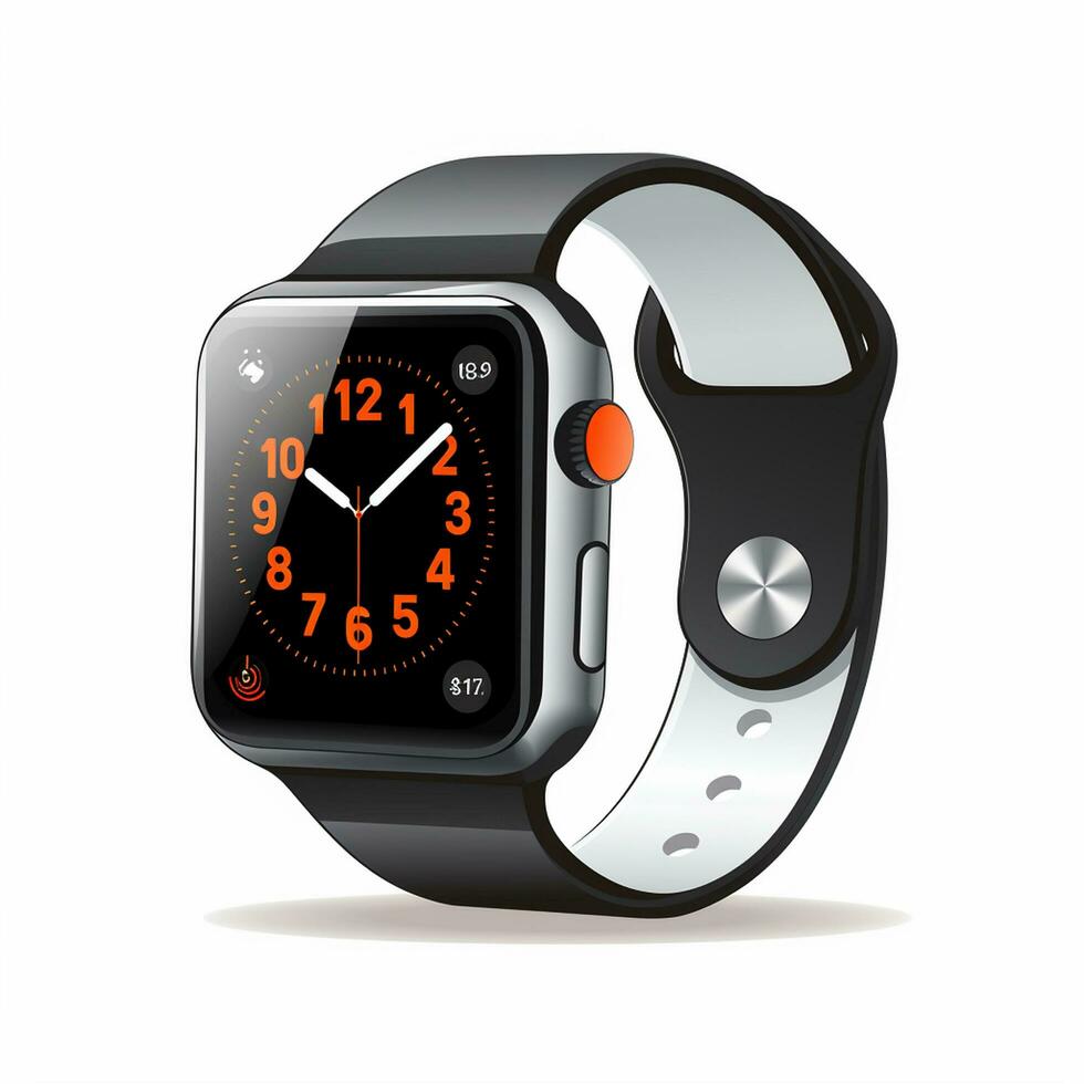 Smart watch with black strap isolated on white background. Vector illustration. Ai Generated photo