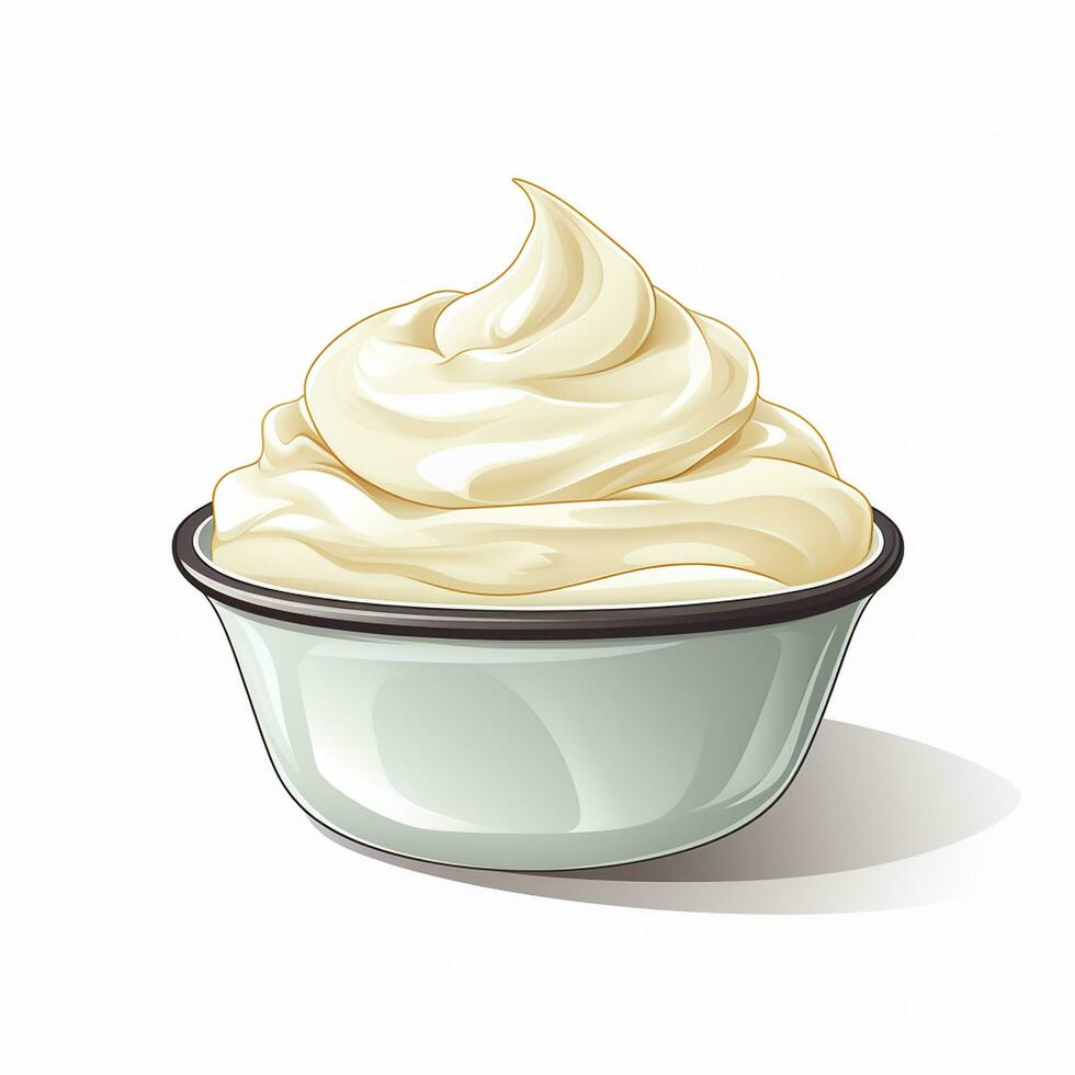 Mayonnaise in bowl isolated on white background. Vector illustration. Ai Generated photo