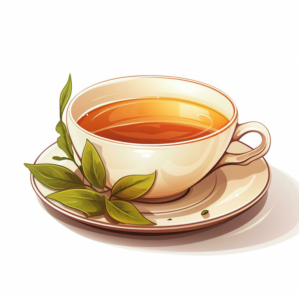 Cup of tea with green leaves on a white background. Vector illustration. Ai Generated photo