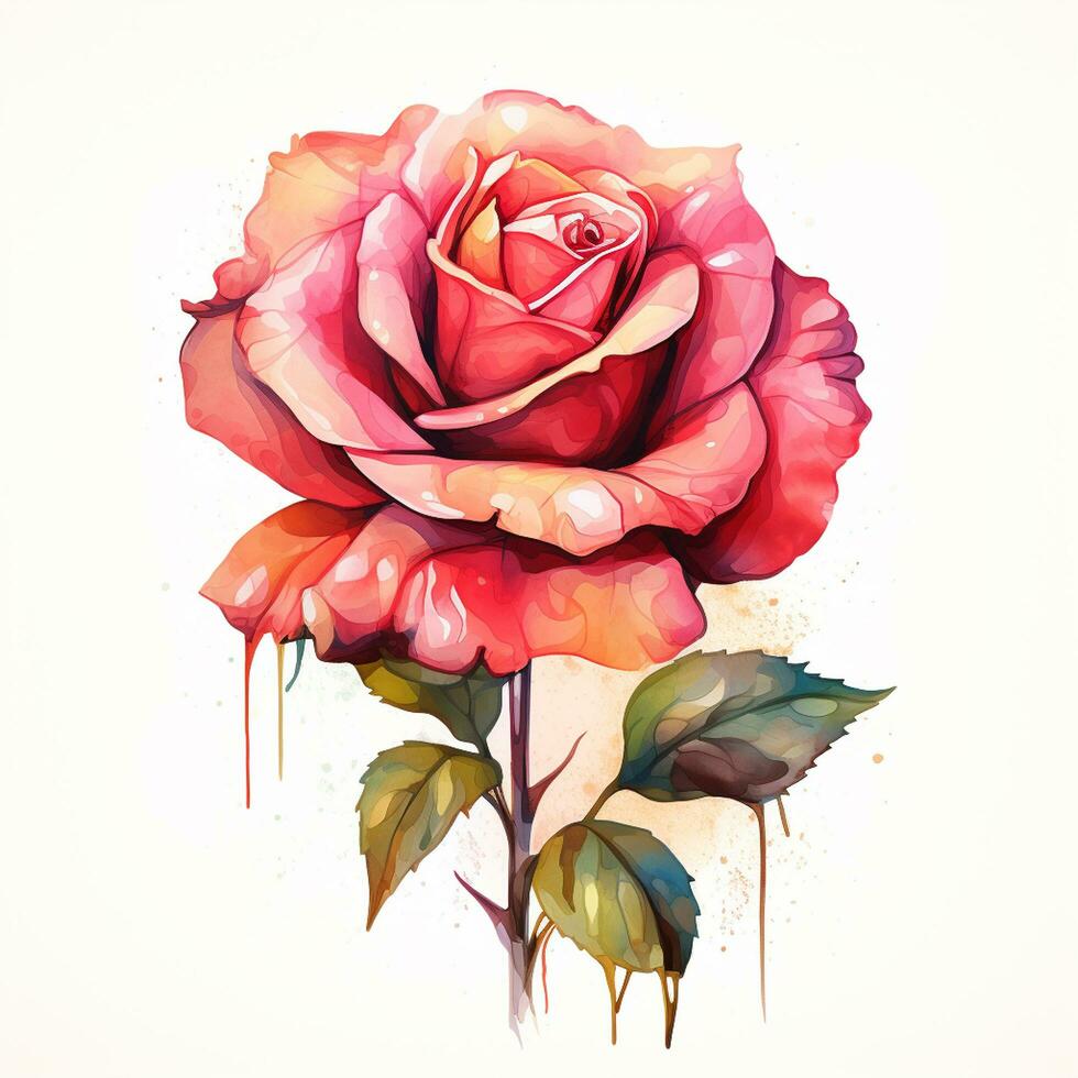 Beautiful watercolor rose bouquet on white background. Vector illustration. Ai Generated photo