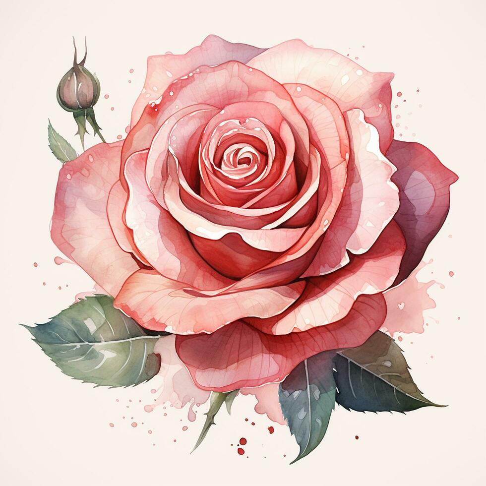 hermosa acuarela Rosa ramo de flores en blanco antecedentes. vector ilustración. ai generado foto