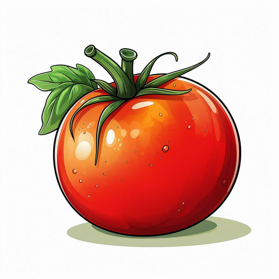 linda dibujos animados tomate personaje vector ilustración. vegetariano comida concepto. ai generado foto