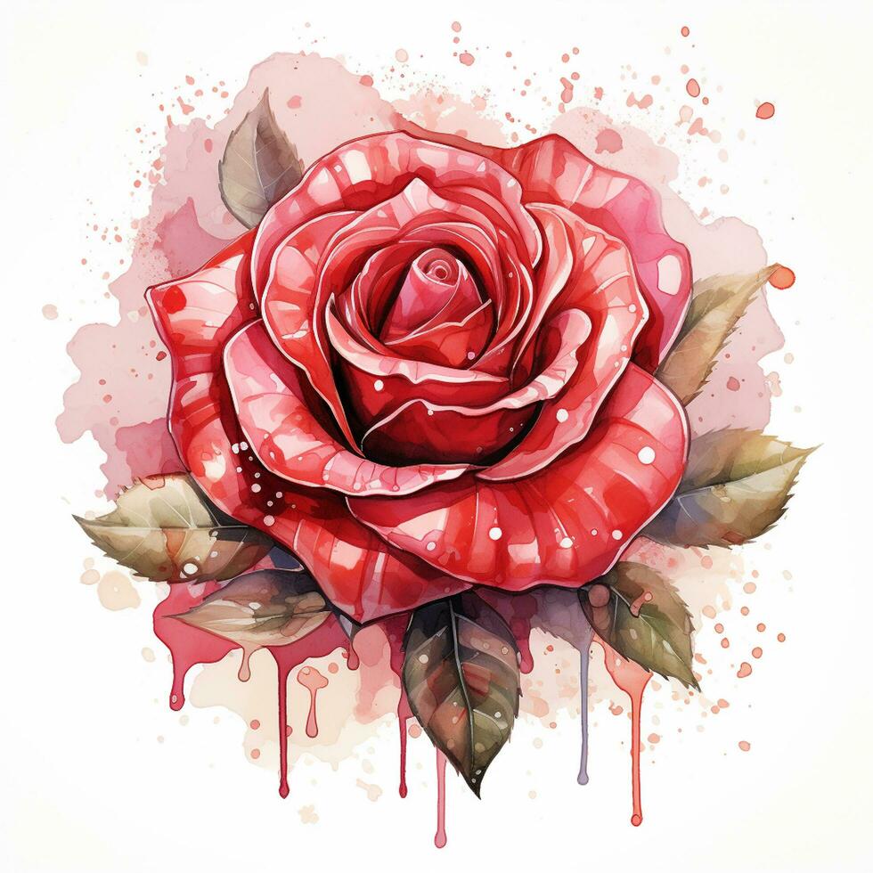 Beautiful watercolor rose bouquet on white background. Vector illustration. Ai Generated photo