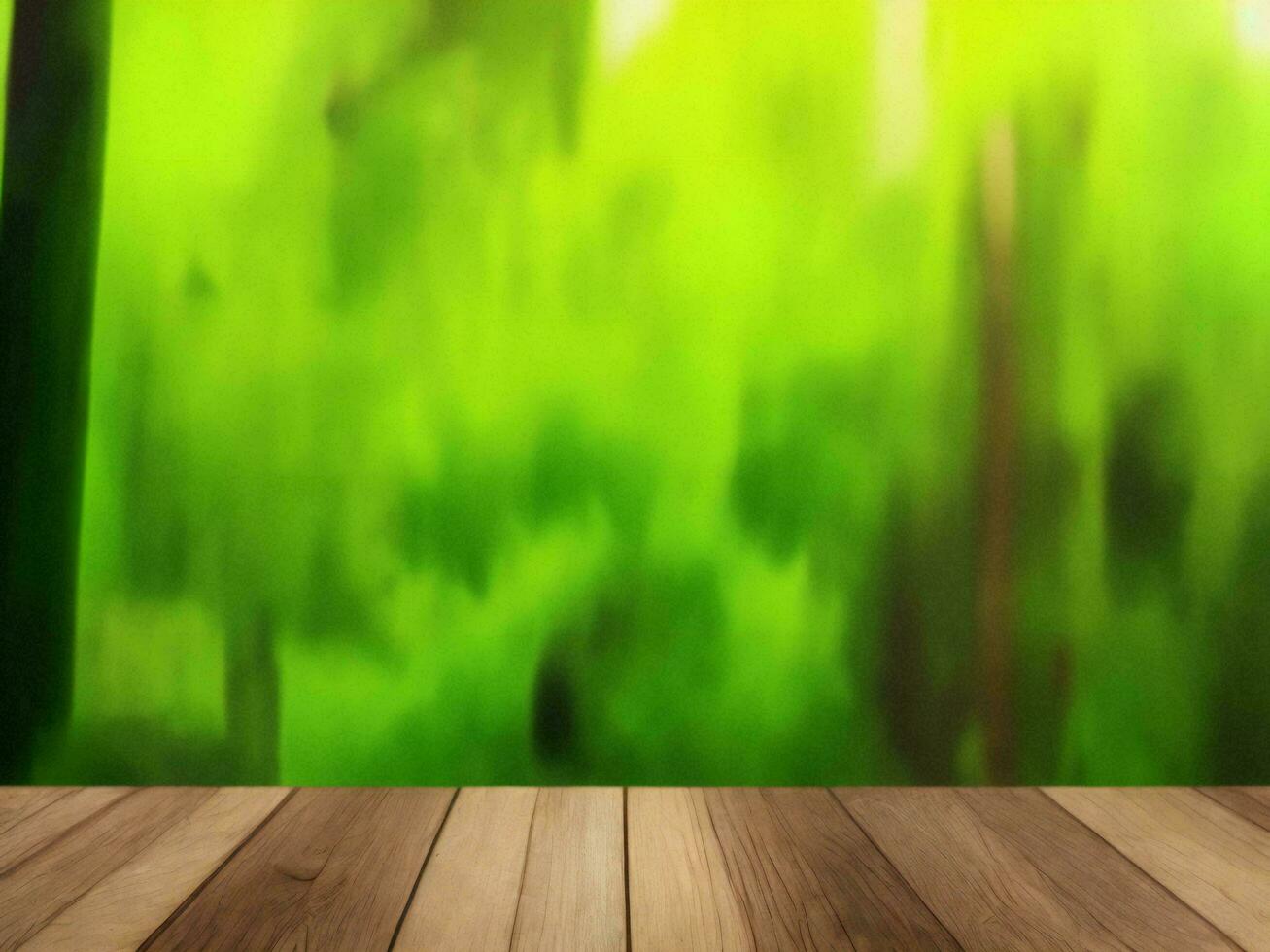 Wooden table on bamboo plant background ai generated photo