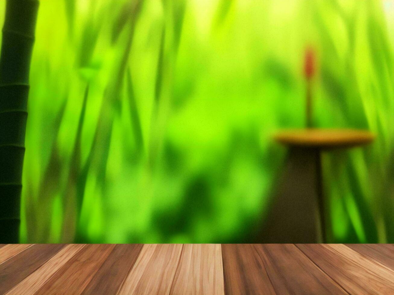Wooden table on bamboo plant background ai generated photo