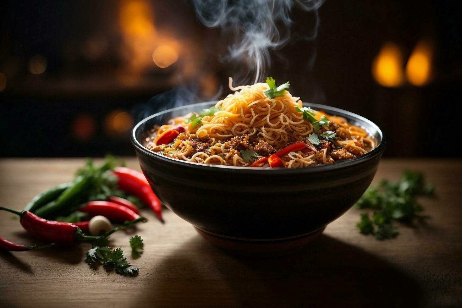 Tempting hot spicy noodles Generative AI photo