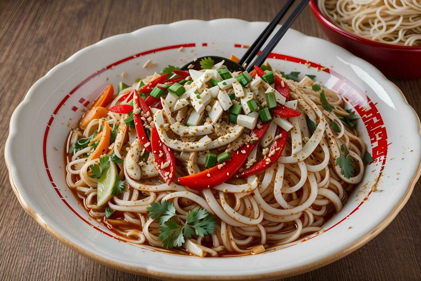 Tempting hot spicy noodles Generative AI photo