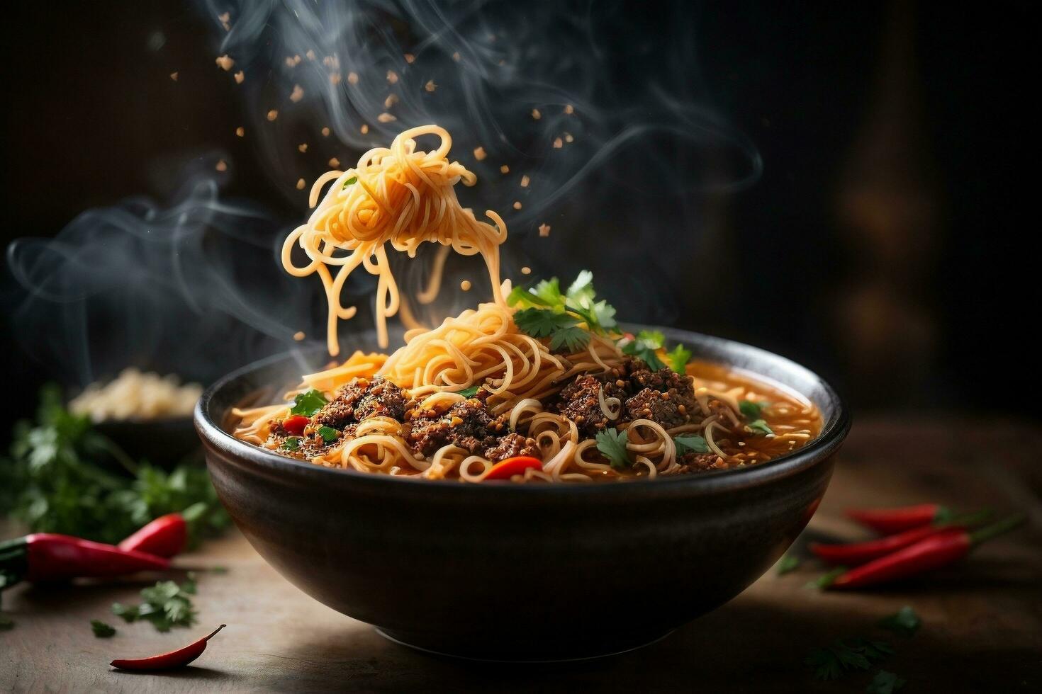 Tempting hot spicy noodles Generative AI photo
