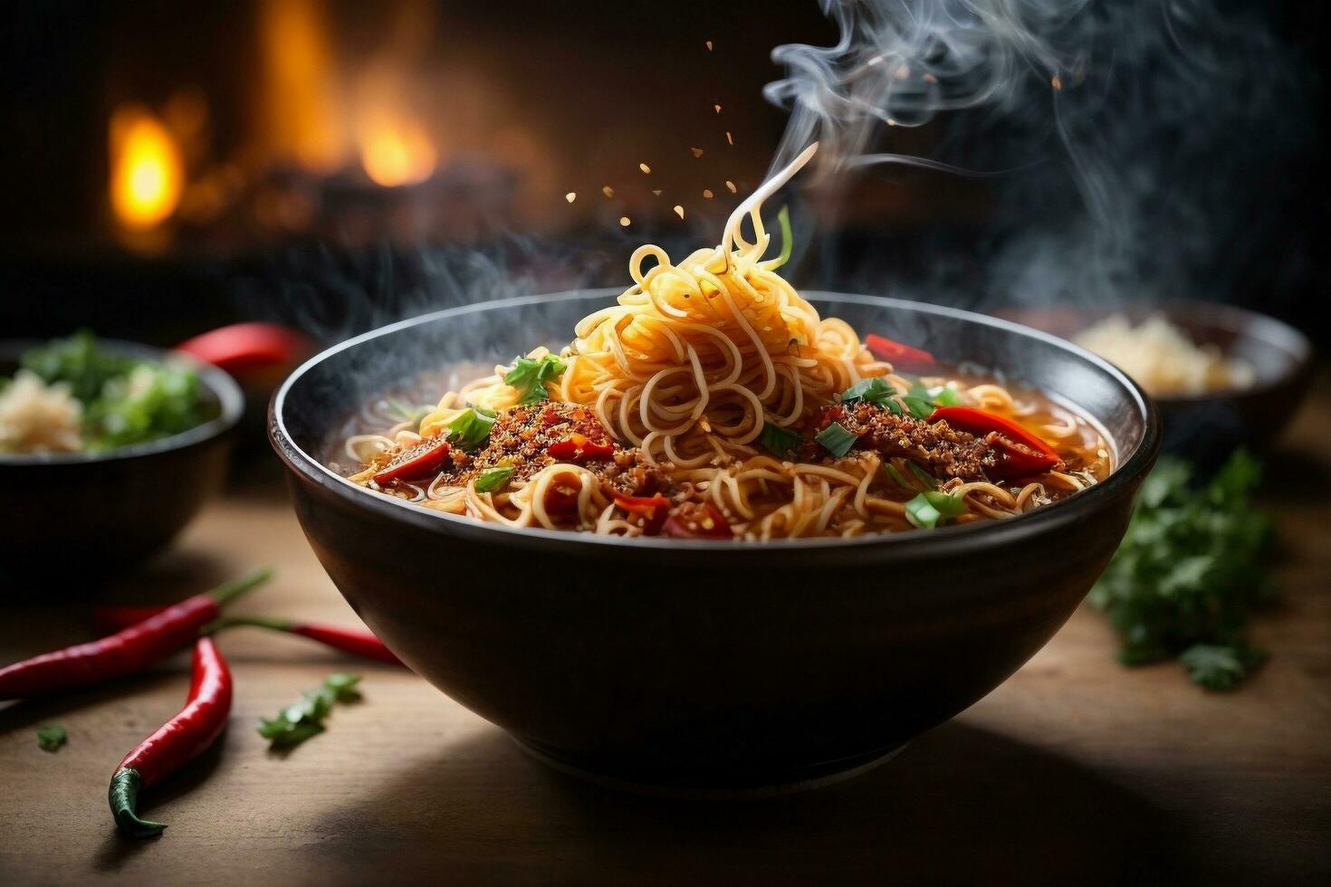 Tempting hot spicy noodles Generative AI photo