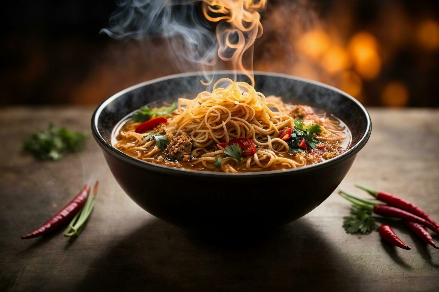 Tempting hot spicy noodles Generative AI photo