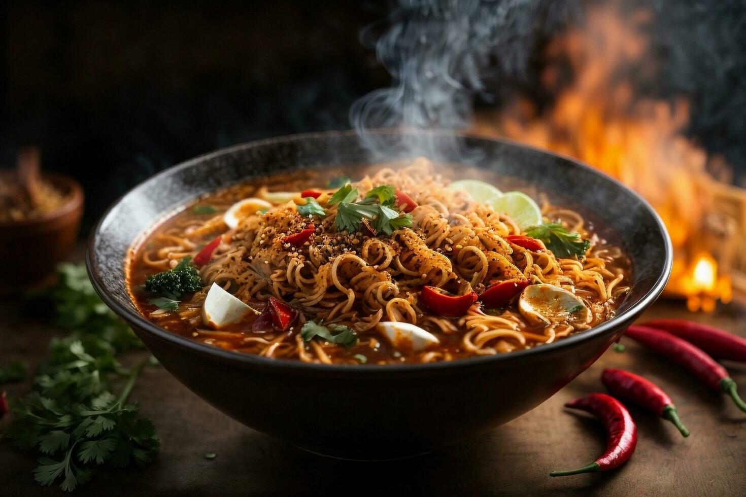 Tempting hot spicy noodles Generative AI photo