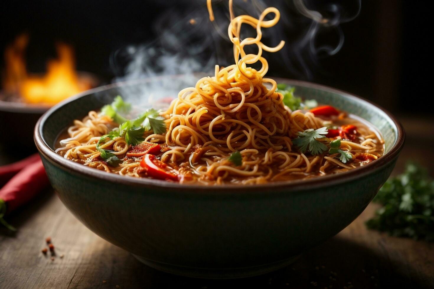 Tempting hot spicy noodles Generative AI photo