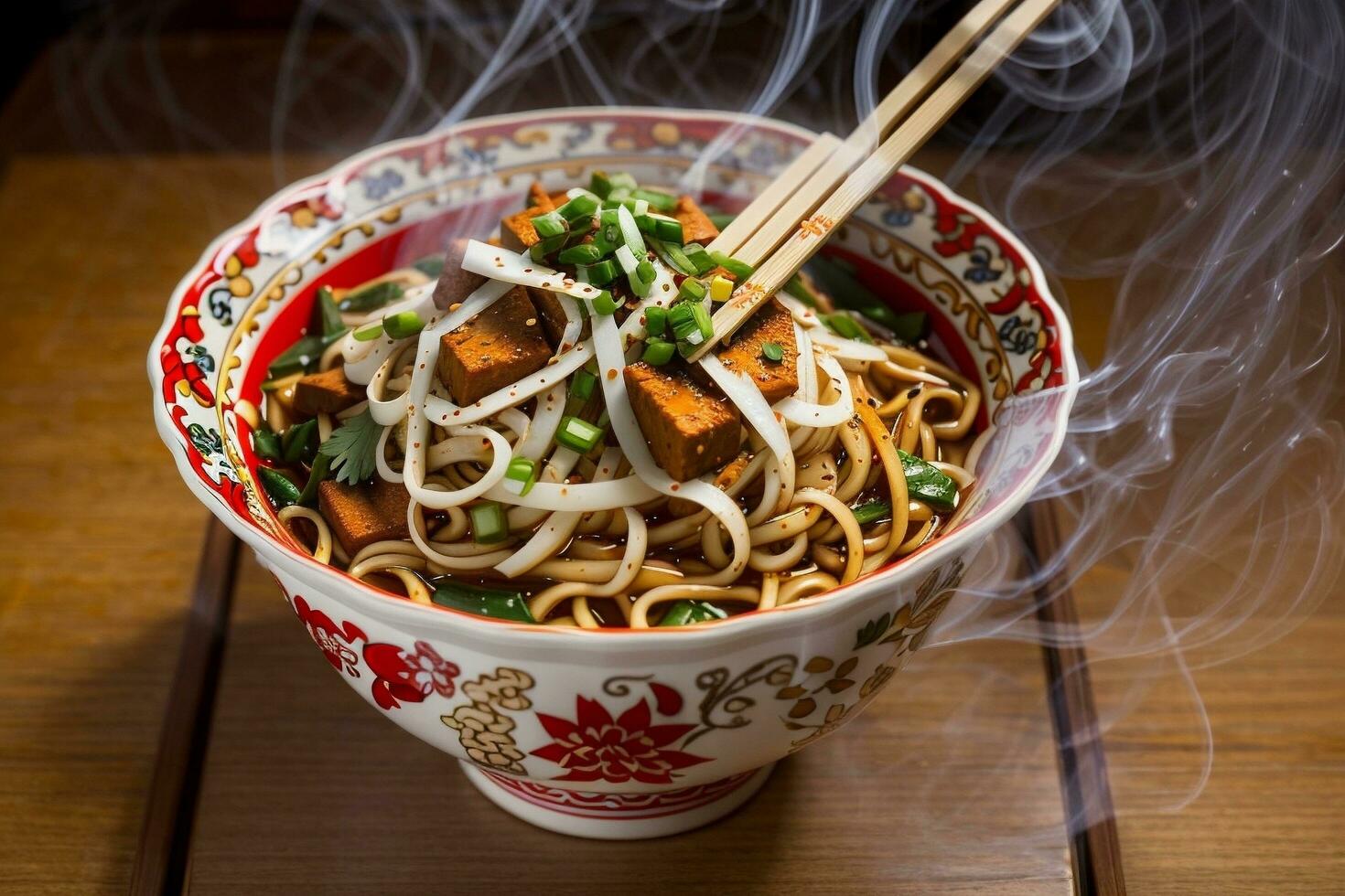 Tempting hot spicy noodles Generative AI photo