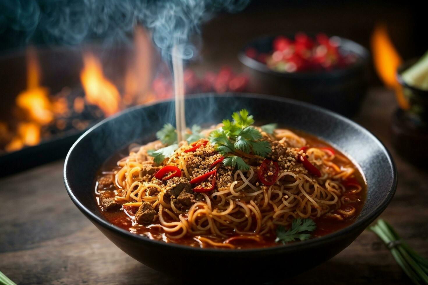 Mouth-watering  and tempting traditional spicy noodles photo