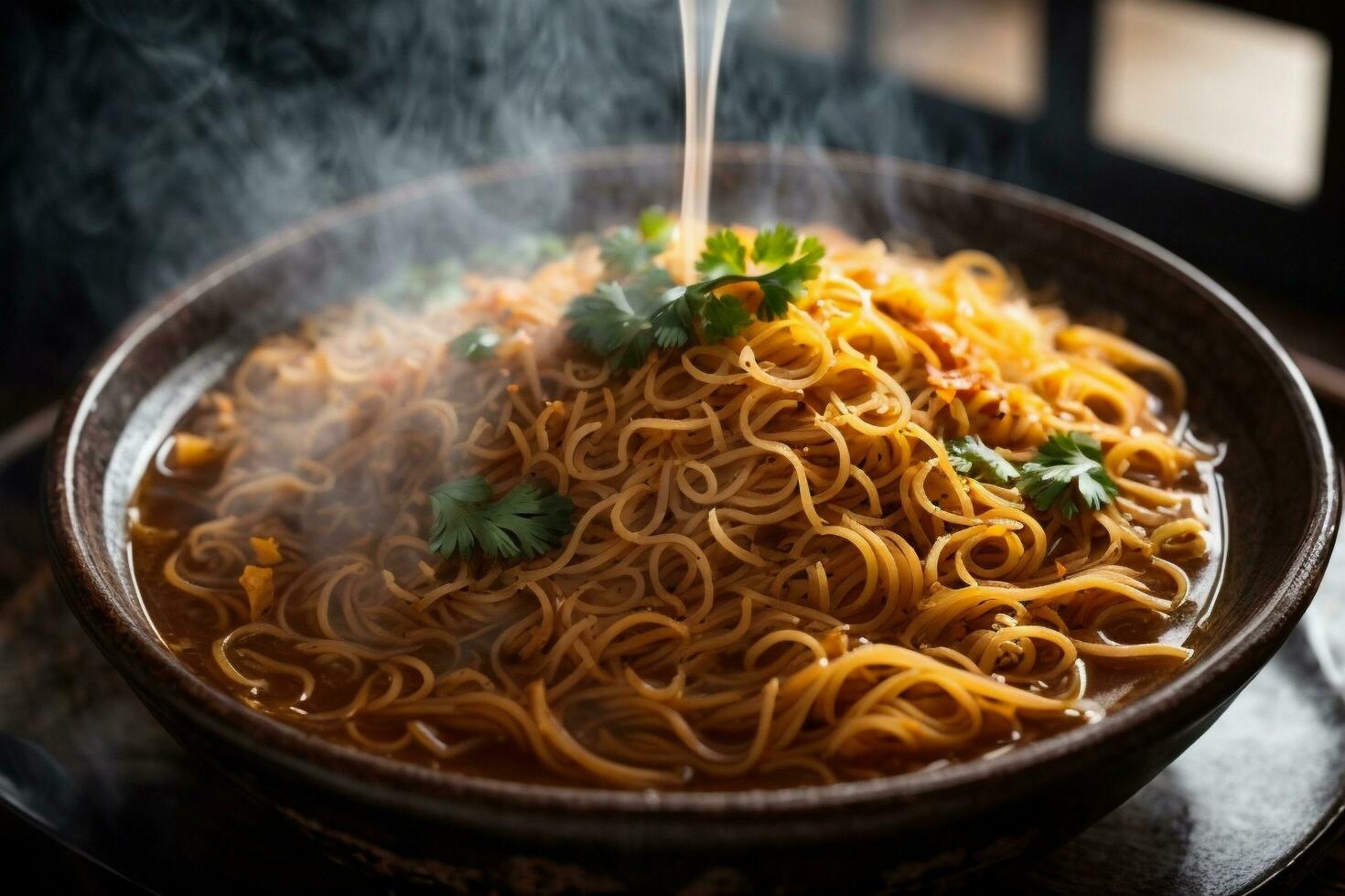 Mouth-watering and Tempting hot spicy noodles Generative AI photo