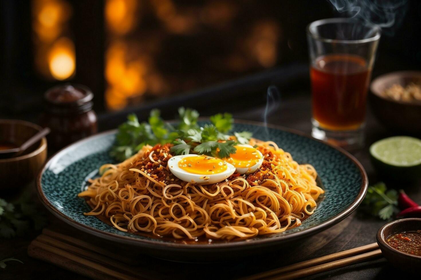 Savory hot spicy noodles Generative AI photo
