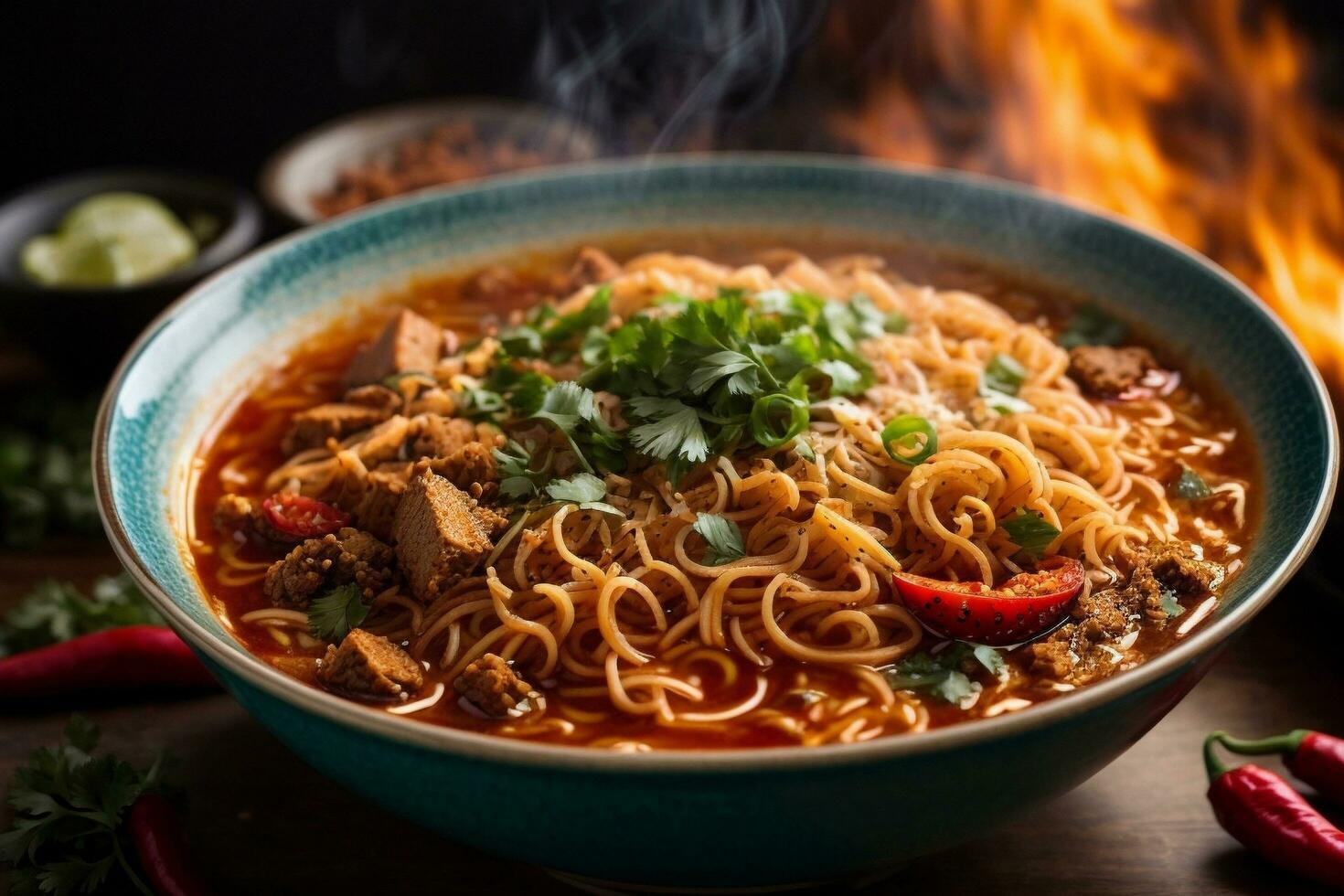 Savory hot spicy noodles Generative AI photo