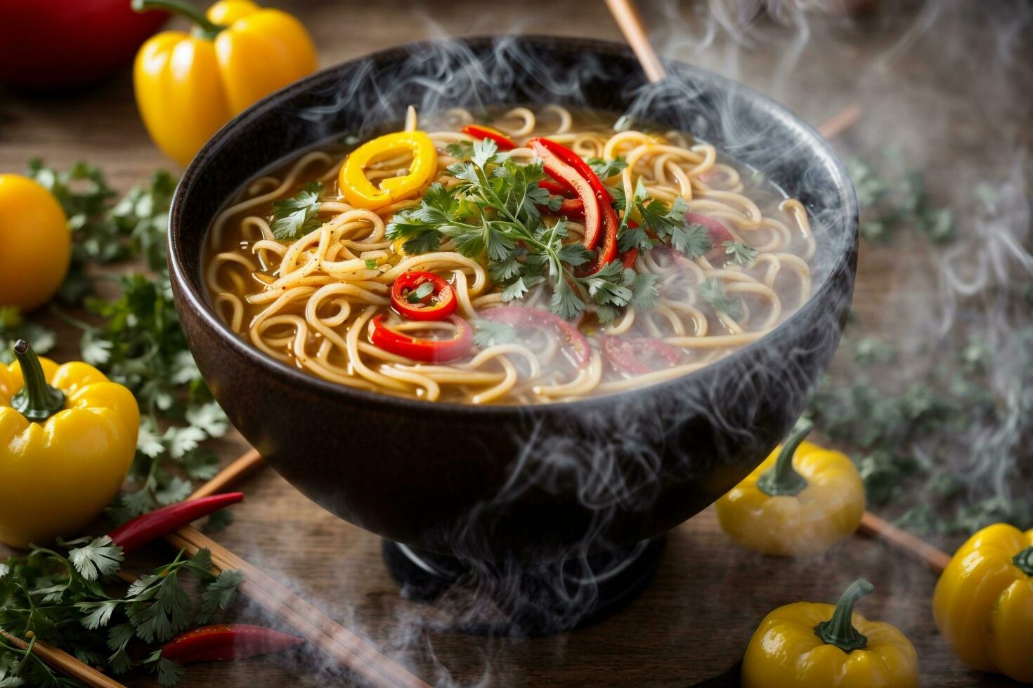 Savory hot spicy noodles Generative AI photo