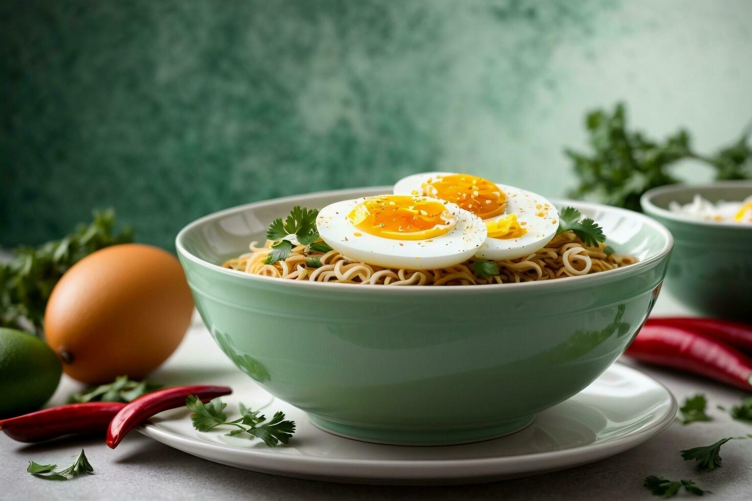 Delicious hot spicy noodles by Generative AI photo